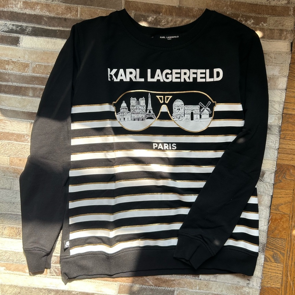 Karl Lagerfeld Black and White Striped Paris Sweatshirt